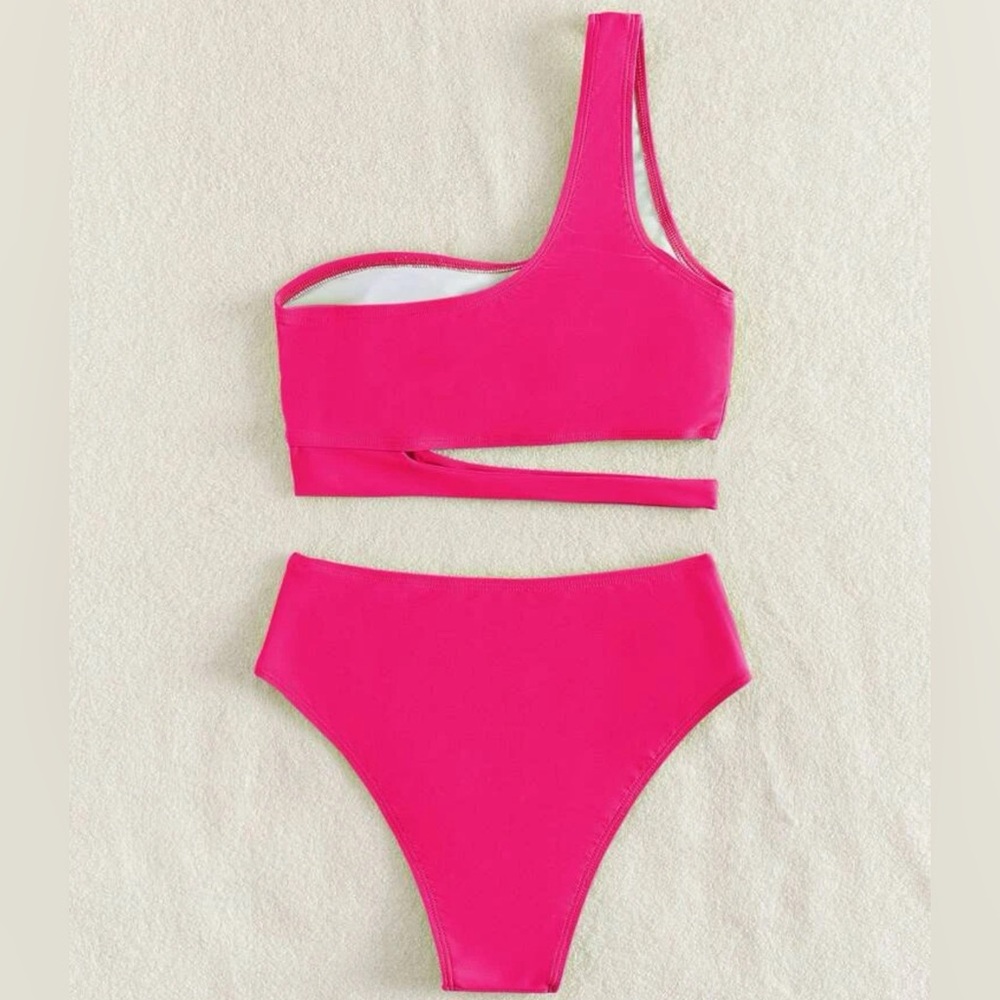 Woman’s pink swim suit